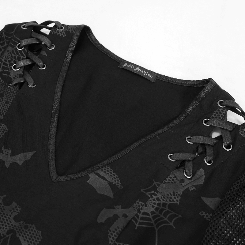 Goth Punk Drawstring Decoration V-neck Printed Asymmetrical Dress