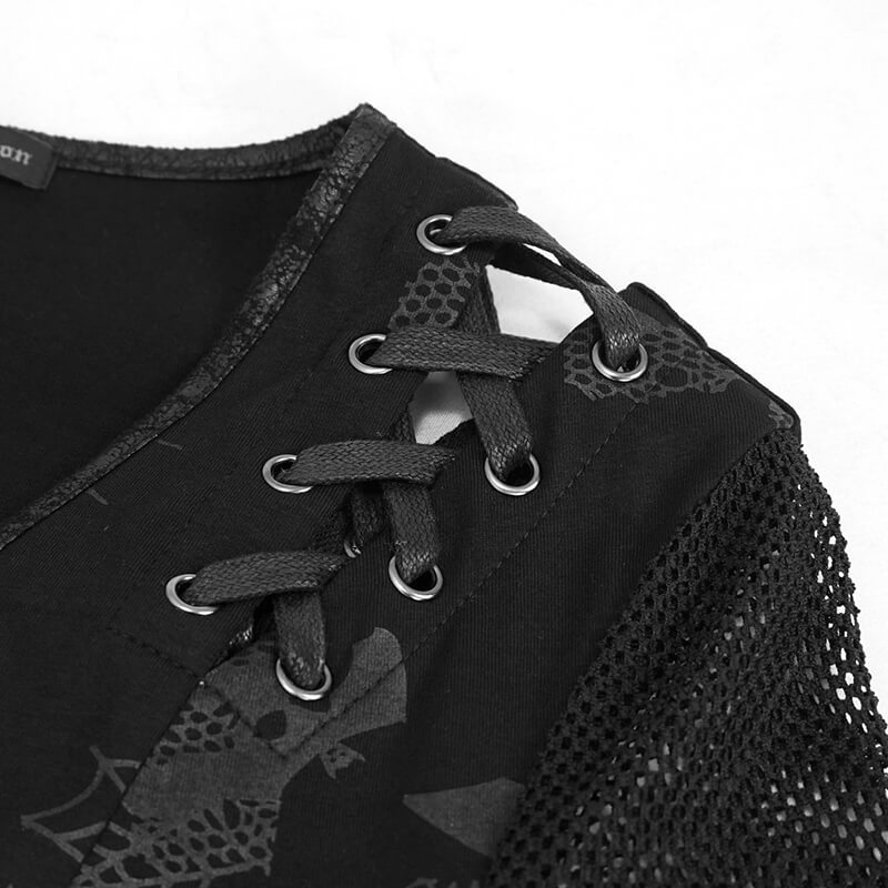 Goth Punk Drawstring Decoration V-neck Printed Asymmetrical Dress