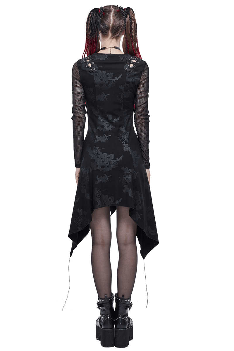 Goth Punk Drawstring Decoration V-neck Printed Asymmetrical Dress