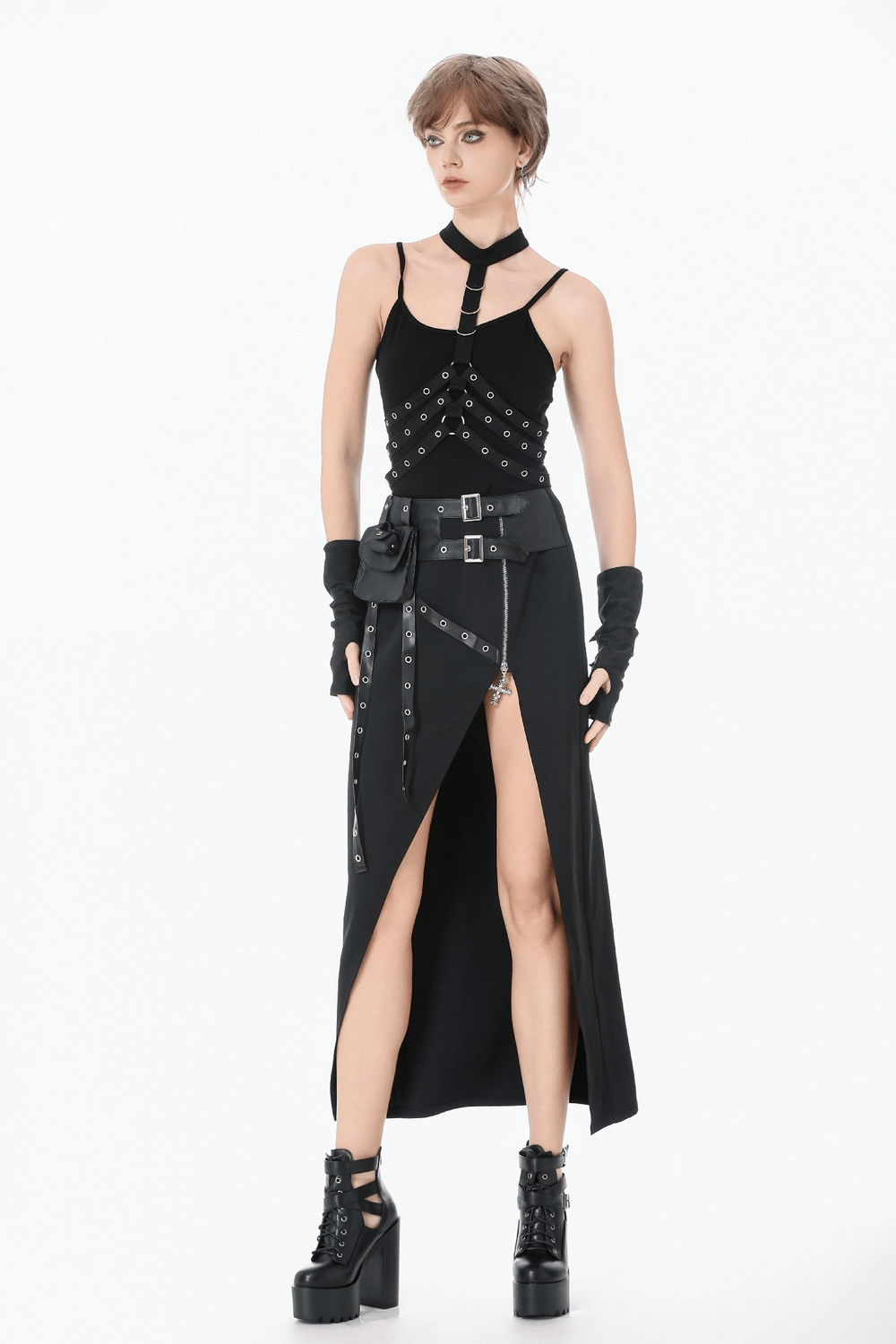 Goth Punk Strappy Chest Harness with Metal Eyelets