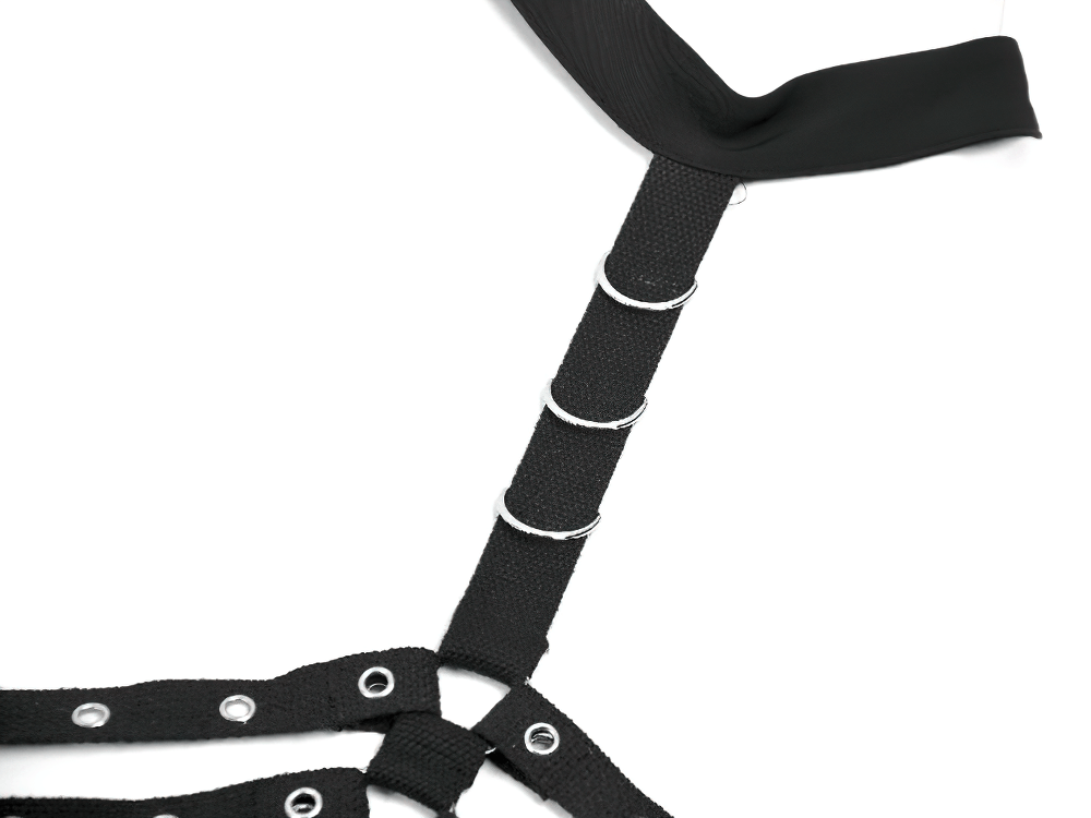 Goth Punk Strappy Chest Harness with Metal Eyelets