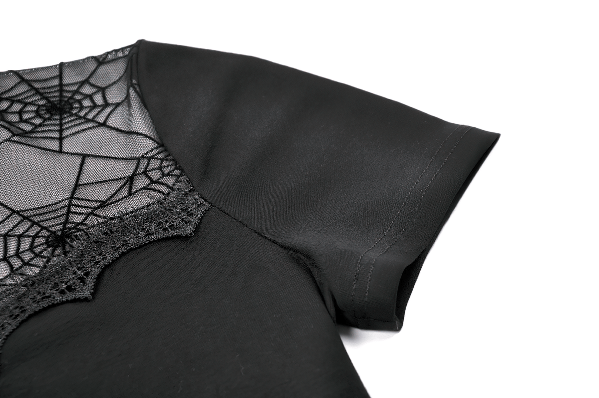 Goth Spiderweb Mesh Top with Mock Neck and Lace