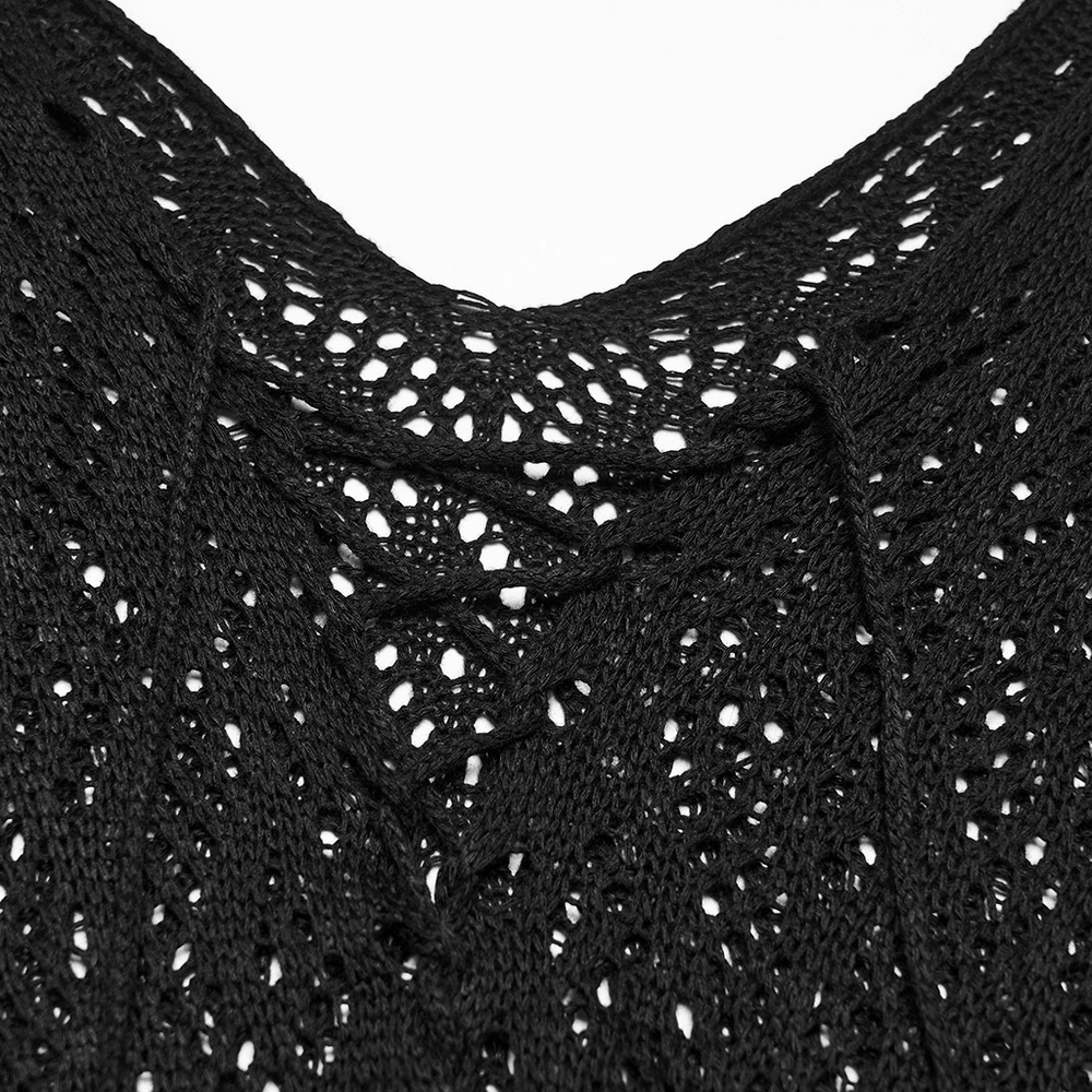 Goth Tassel Bat Sweater with Knitted Mesh and Drawstring