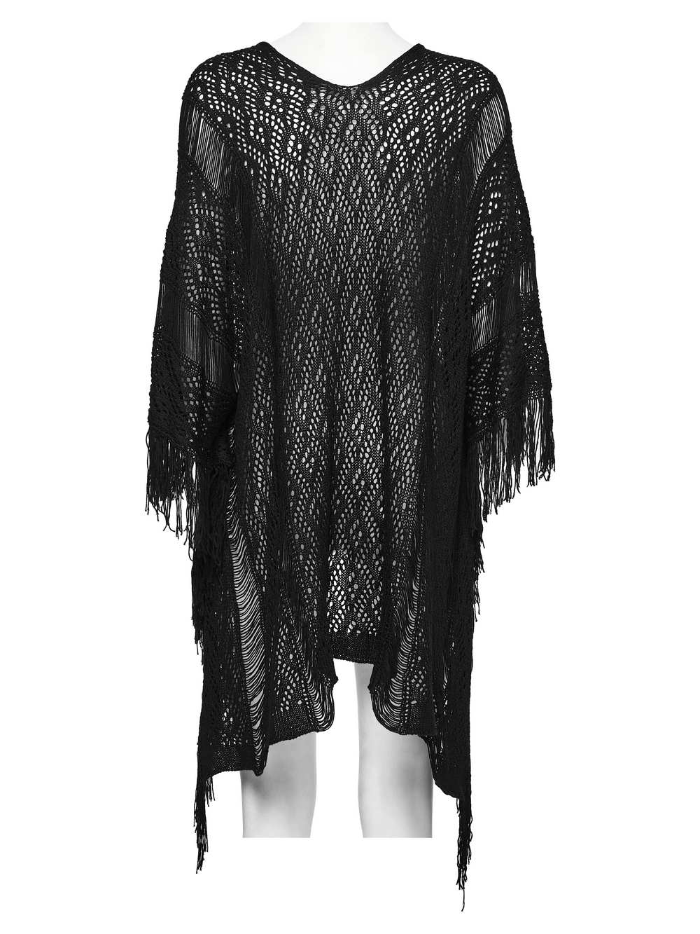 Goth Tassel Bat Sweater with Knitted Mesh and Drawstring