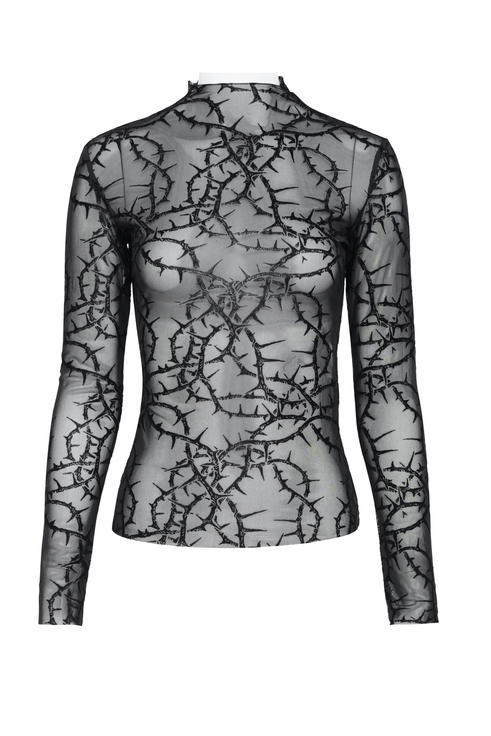 Goth Thorn Print Sheer Mesh Long Sleeved Top for Women