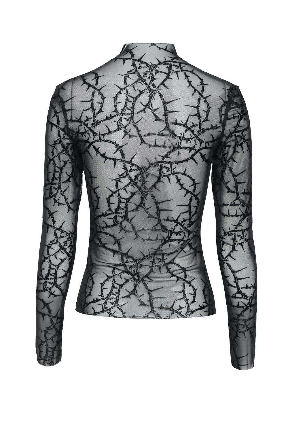 Goth Thorn Print Sheer Mesh Long Sleeved Top for Women