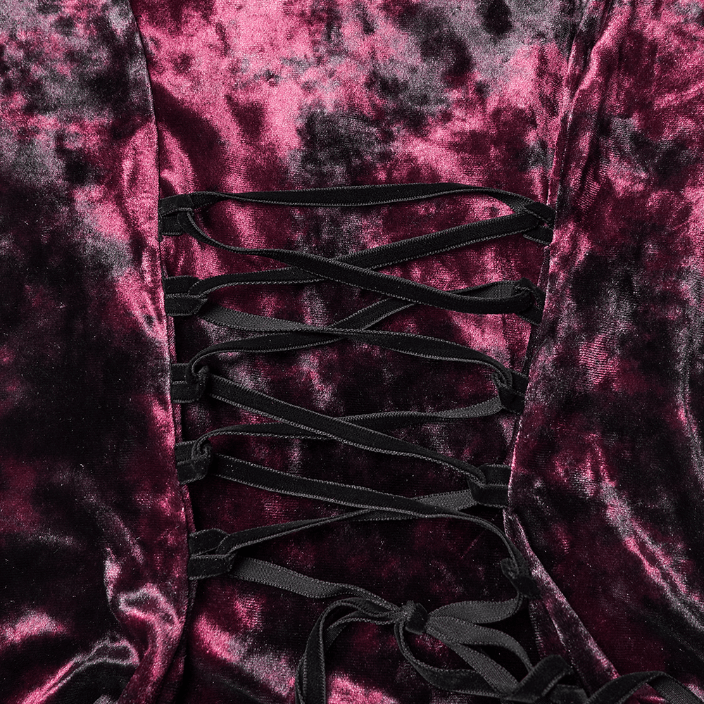Goth Tie-Dye Velvet and Lace Long-Sleeved Top