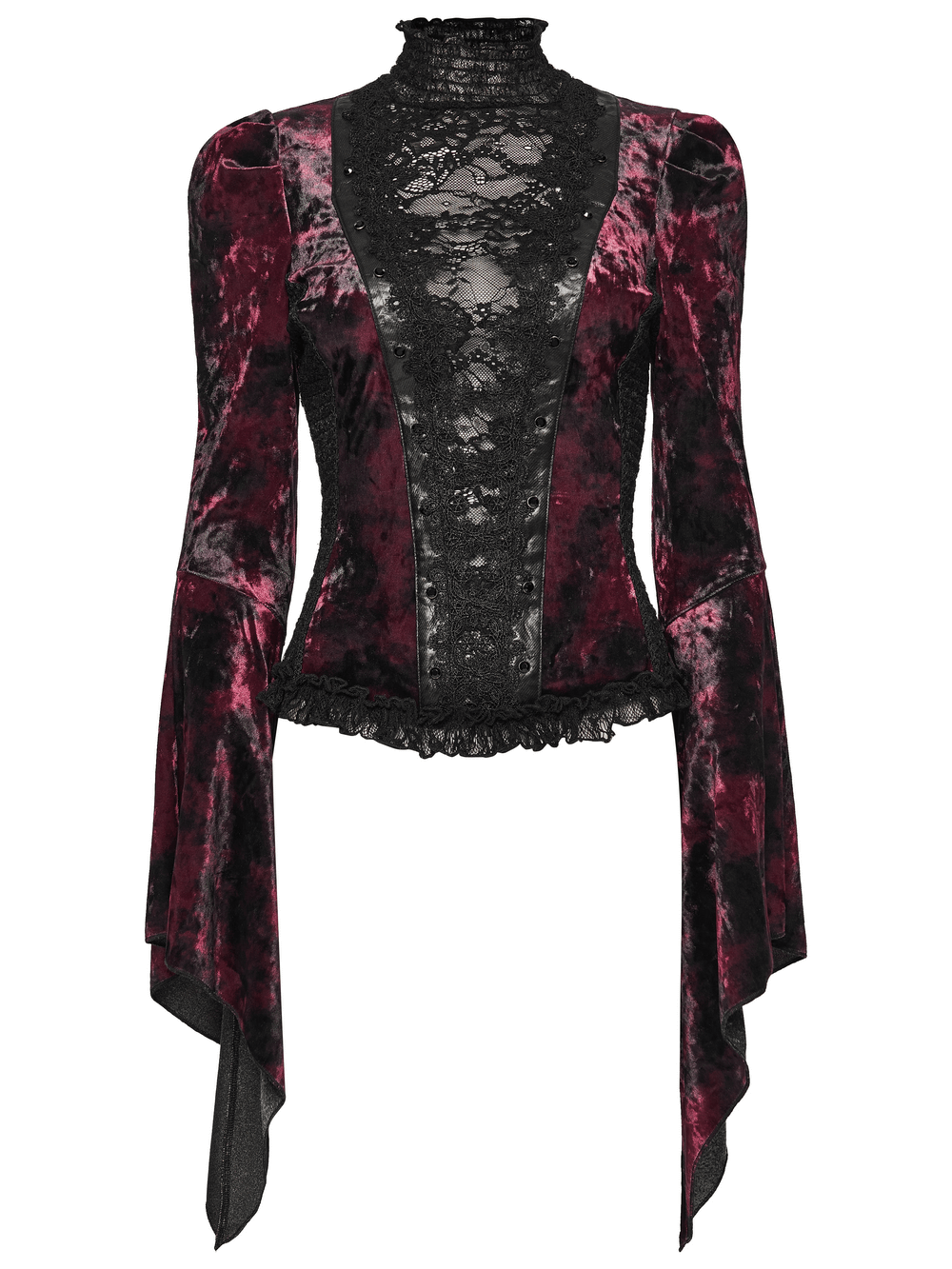 Goth Tie-Dye Velvet and Lace Long-Sleeved Top