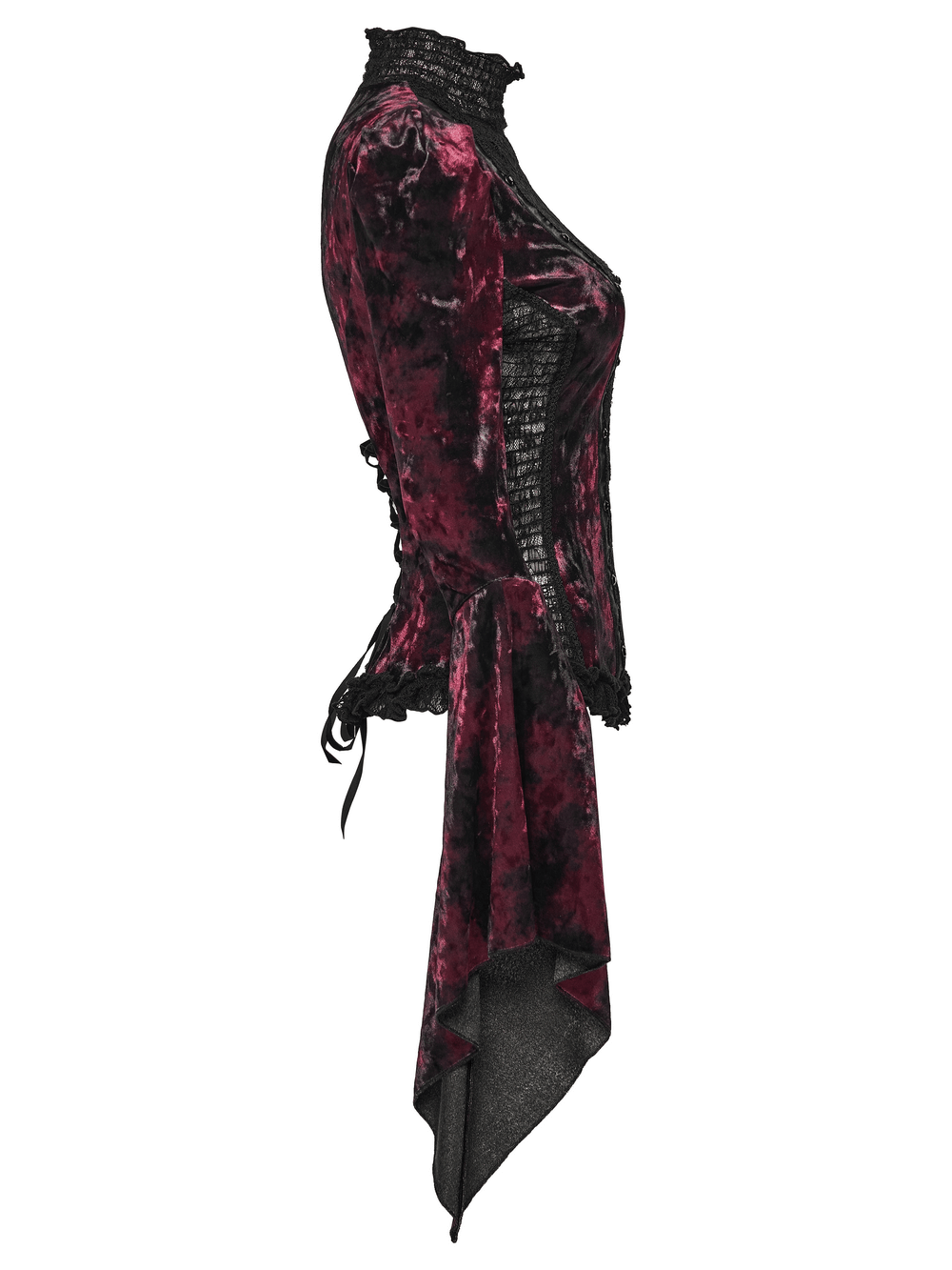 Goth Tie-Dye Velvet and Lace Long-Sleeved Top