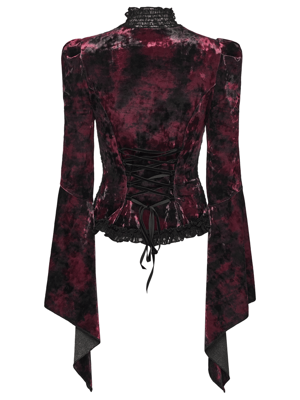 Goth Tie-Dye Velvet and Lace Long-Sleeved Top
