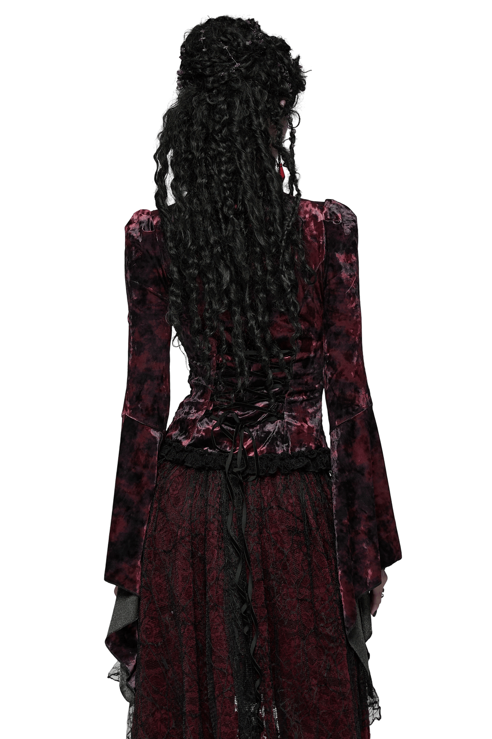 Goth Tie-Dye Velvet and Lace Long-Sleeved Top