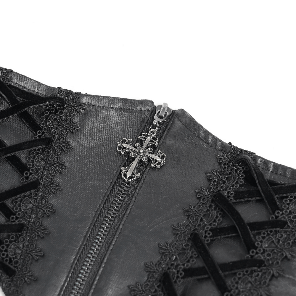 Goth Velvet and Lace Skirt with Ruffle and Rose Detailing