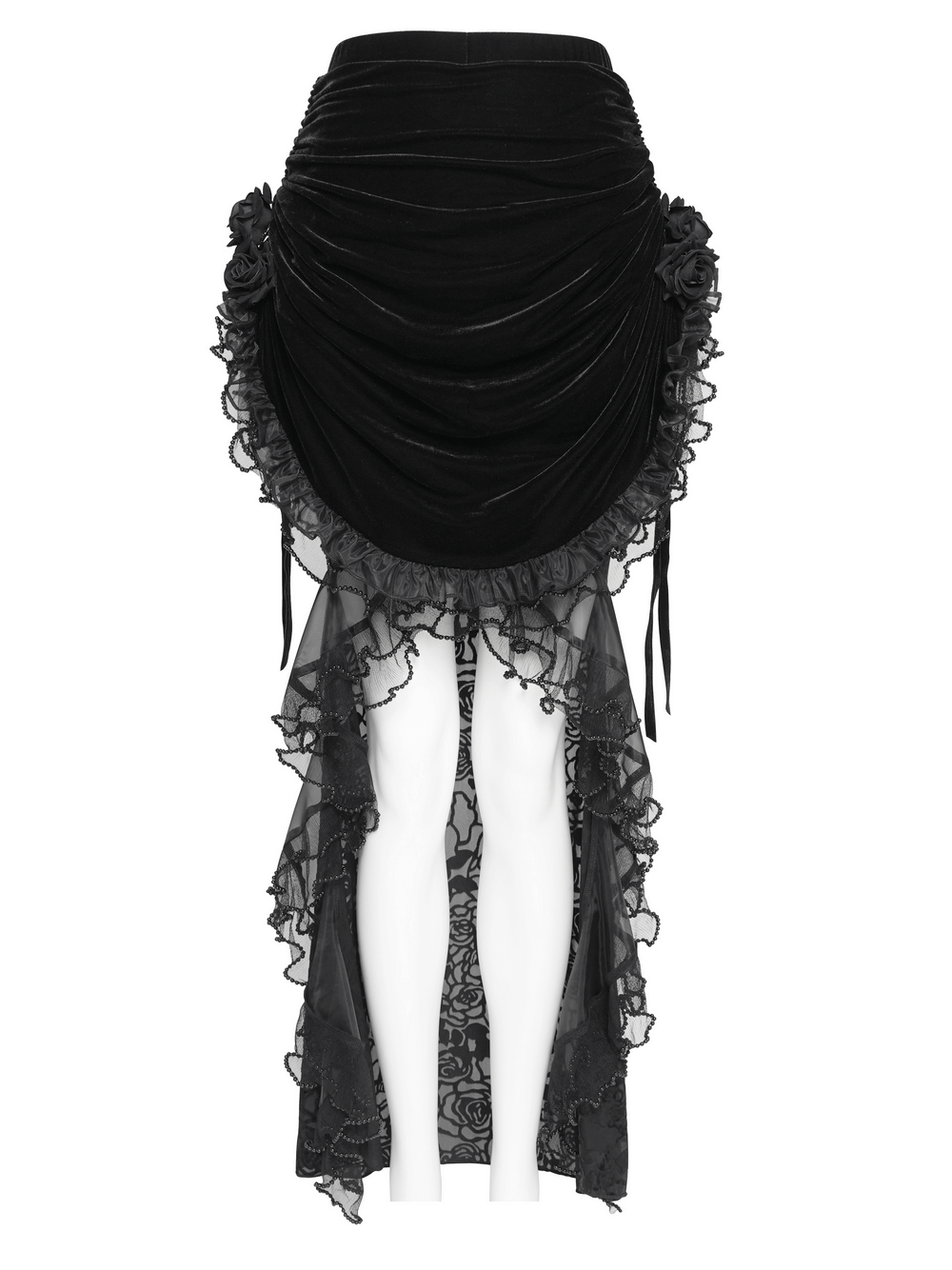 Goth Velvet and Lace Skirt with Ruffle and Rose Detailing