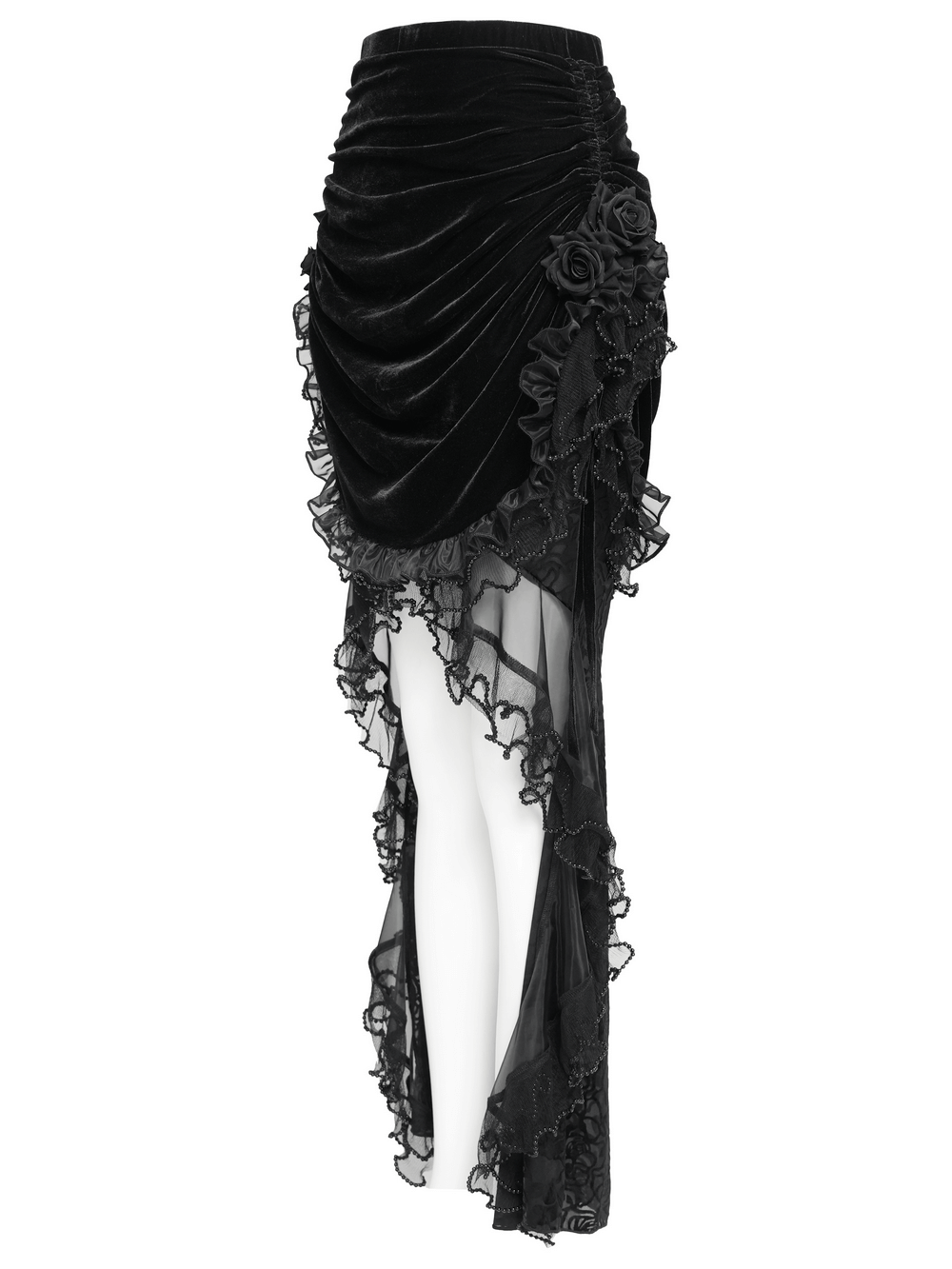 Goth Velvet and Lace Skirt with Ruffle and Rose Detailing