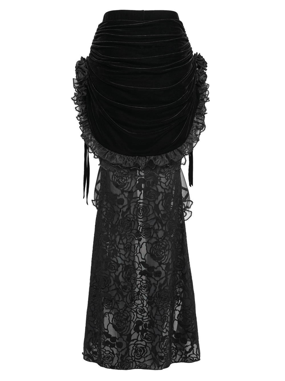 Goth Velvet and Lace Skirt with Ruffle and Rose Detailing
