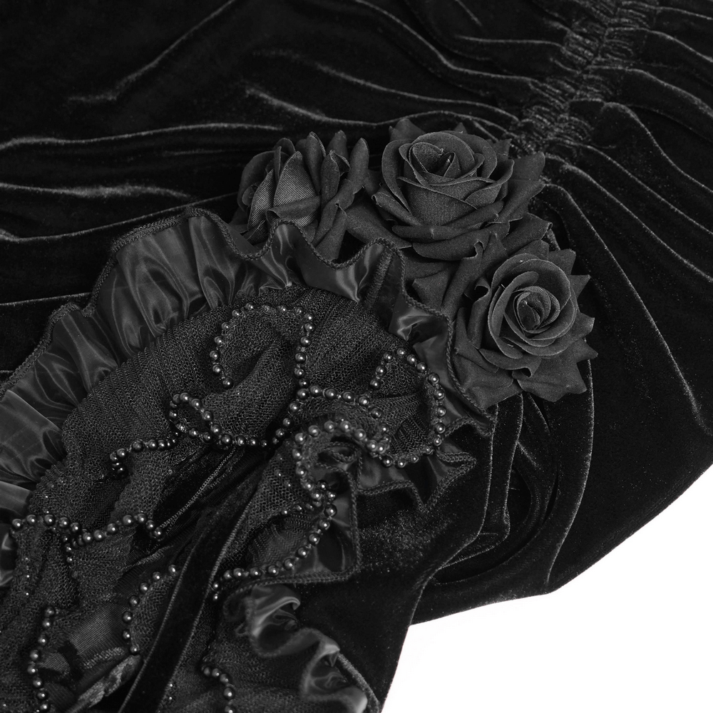 Goth Velvet and Lace Skirt with Ruffle and Rose Detailing