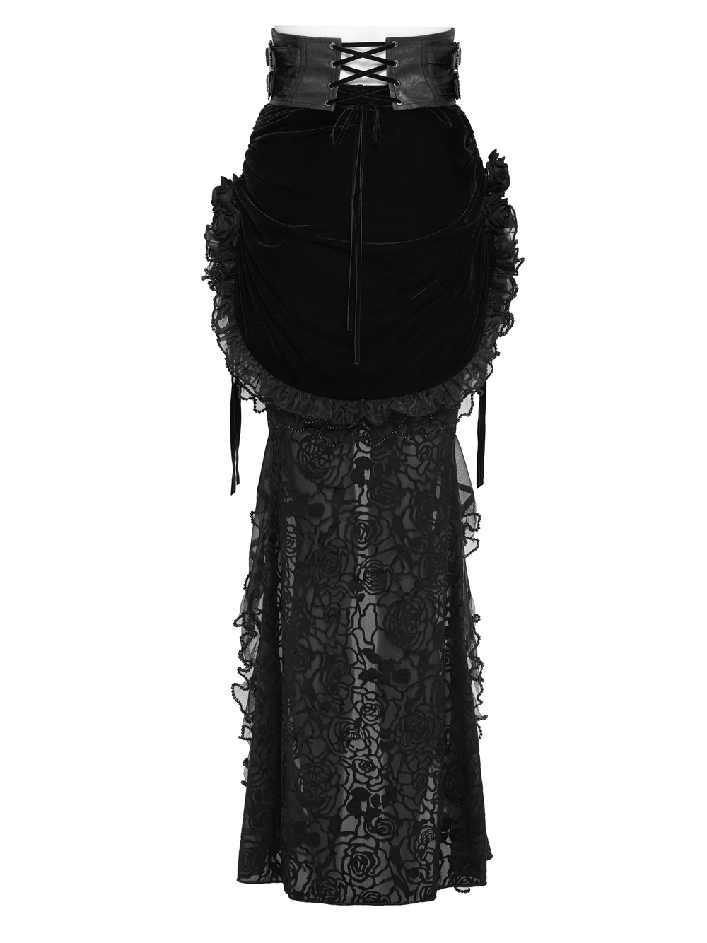 Goth Velvet and Lace Skirt with Ruffle and Rose Detailing