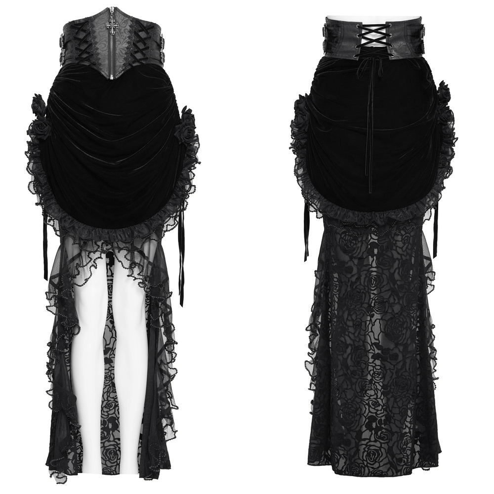 Goth Velvet and Lace Skirt with Ruffle and Rose Detailing