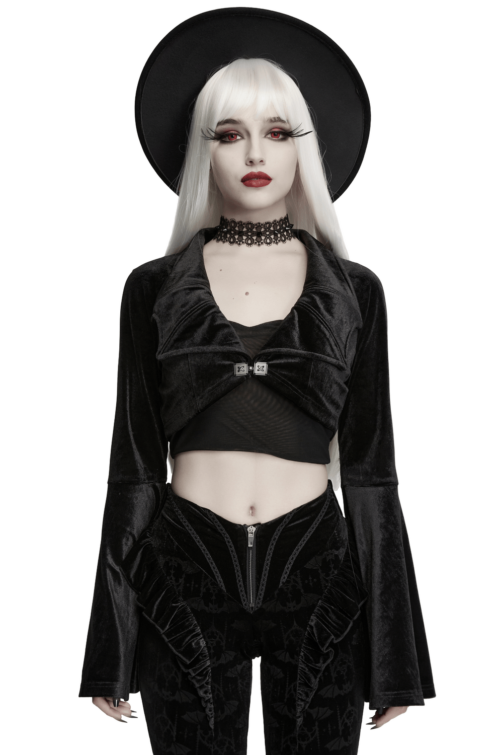 Goth Velvet Bolero with Bat Collar and Bell Sleeves