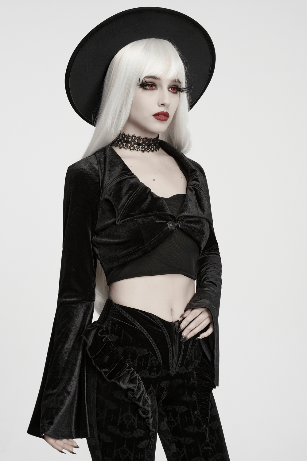 Goth Velvet Bolero with Bat Collar and Bell Sleeves