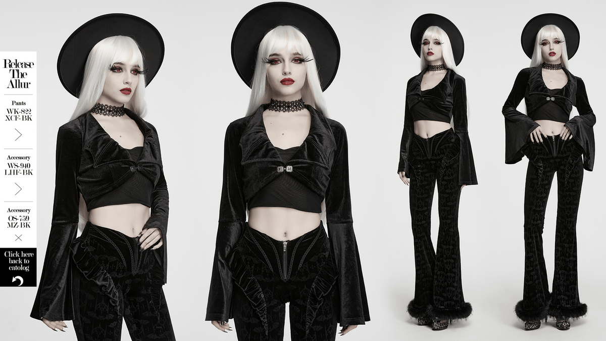 Goth Velvet Bolero with Bat Collar and Bell Sleeves