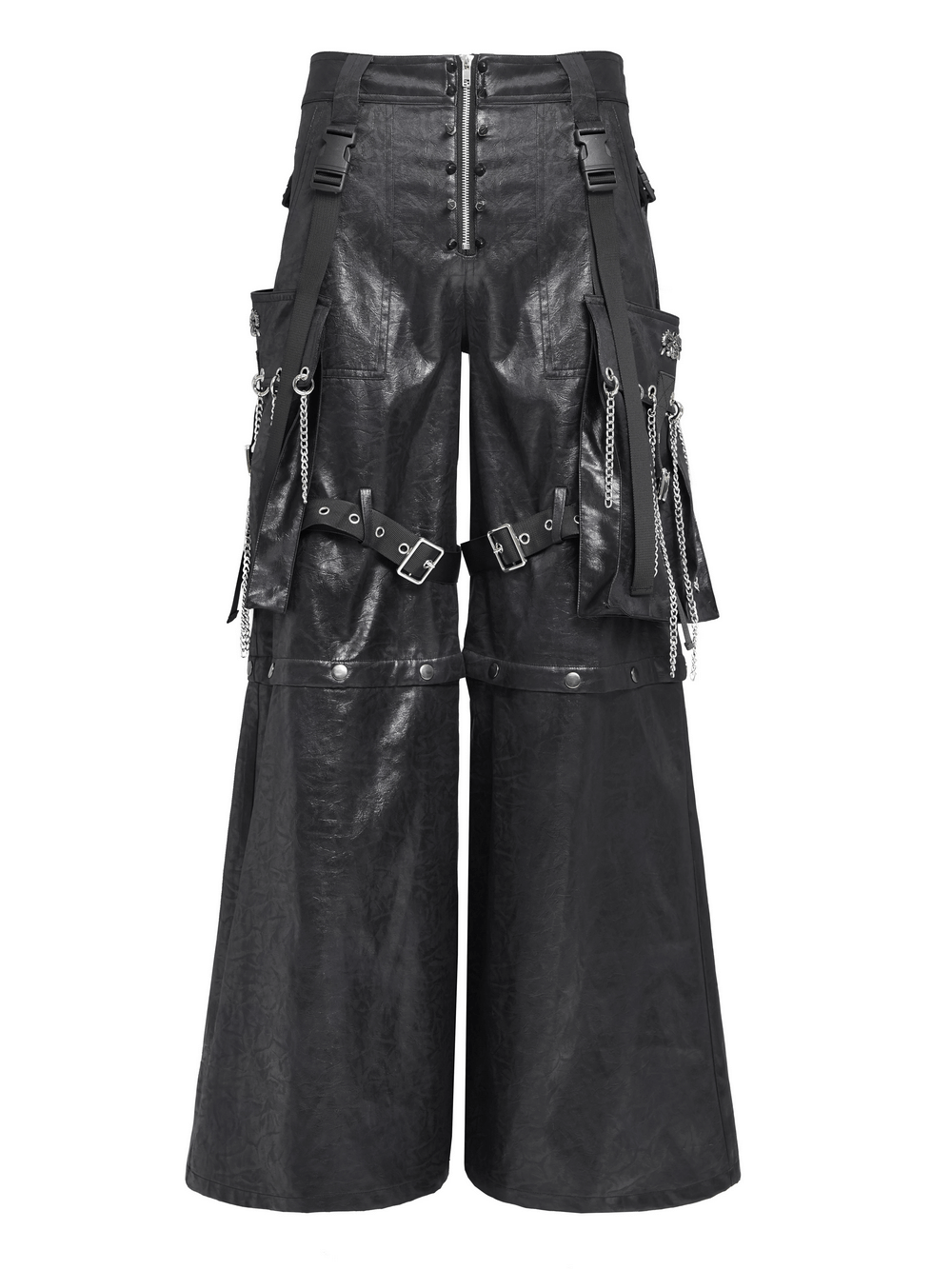 Goth Zip Pants with Detachable Chains and Wide Legs