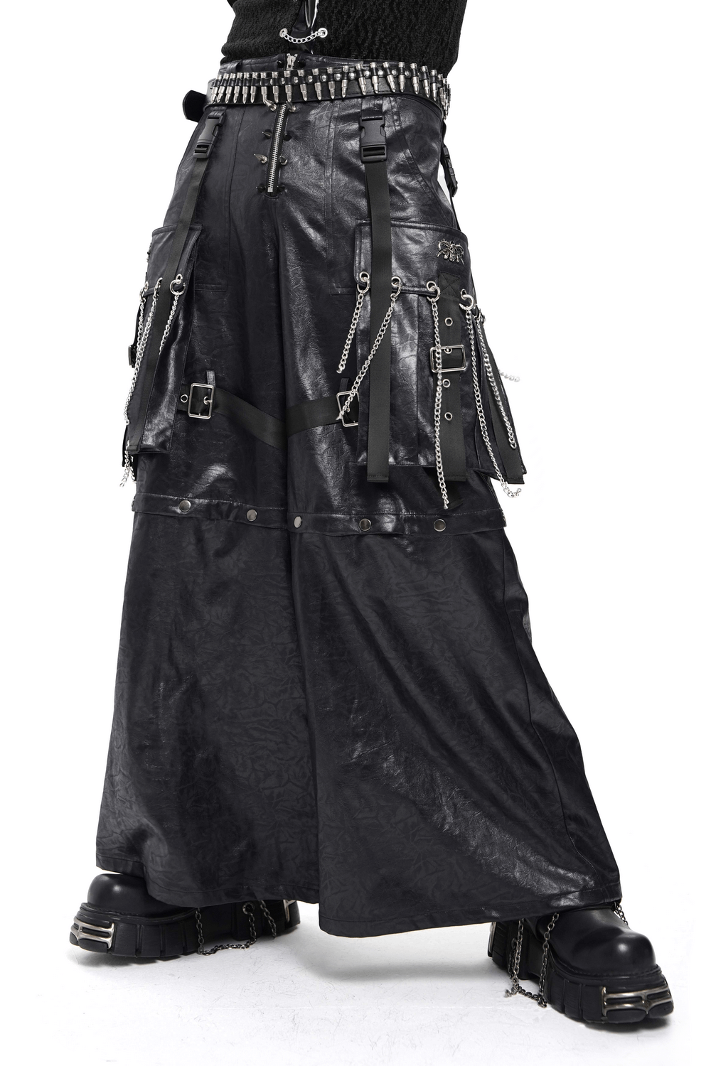 Goth Zip Pants with Detachable Chains and Wide Legs