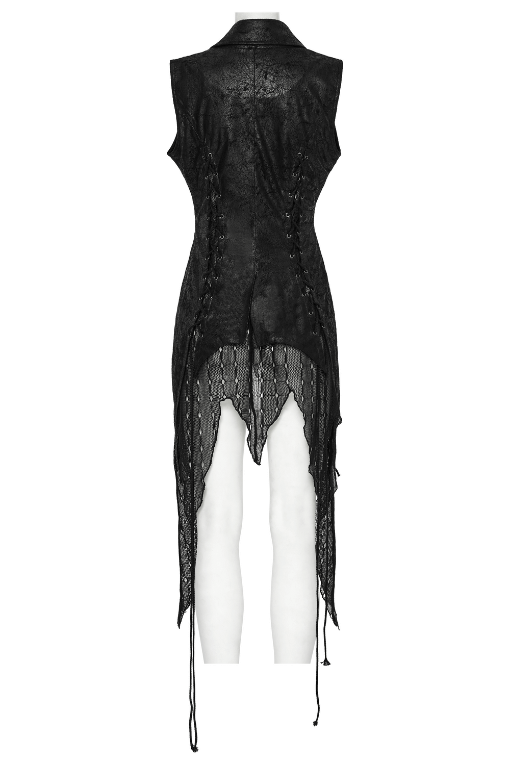 Gothic Alien Asymmetric Cape with Lace-Up Design and Mesh