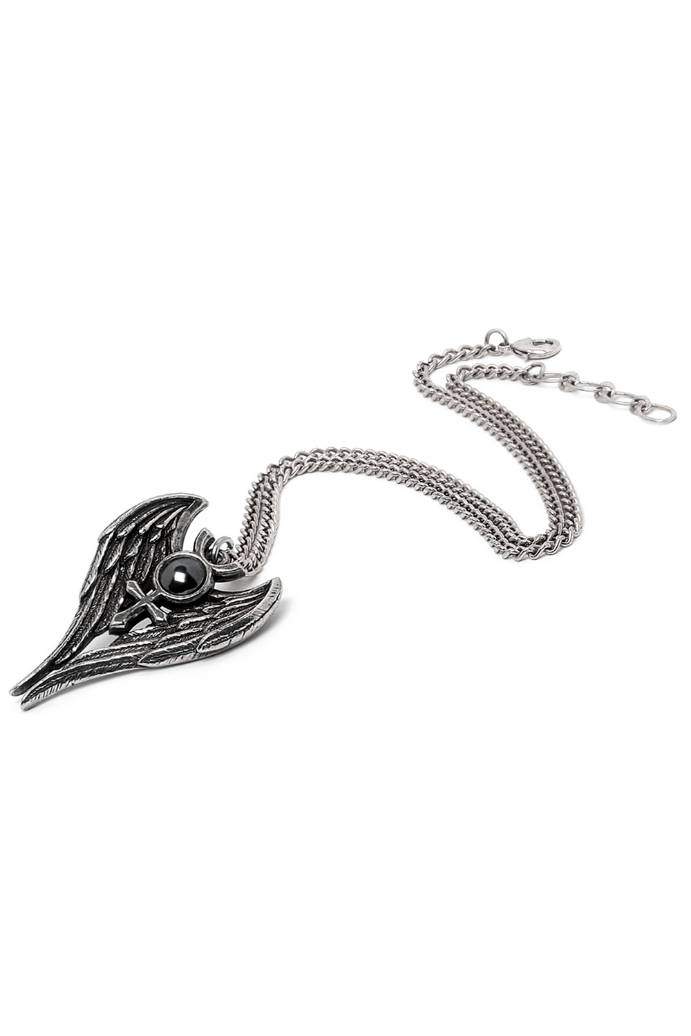 Gothic Angel Wing Pendant with Mercury Symbol and Stone