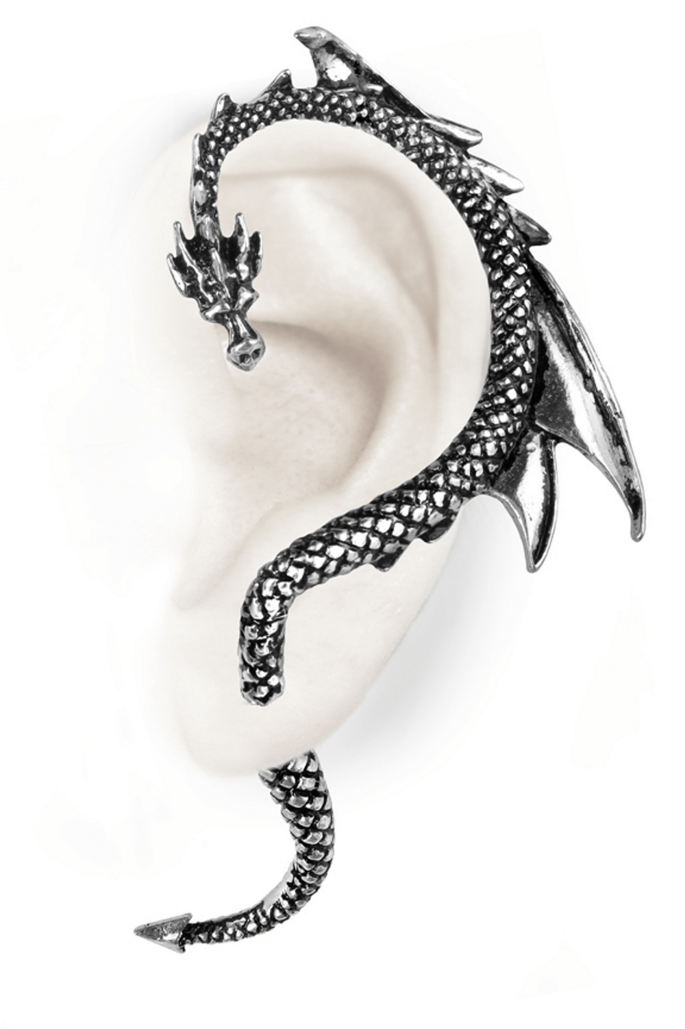 Gothic Antique Silver Dragon Ear Wrap for Right Ear