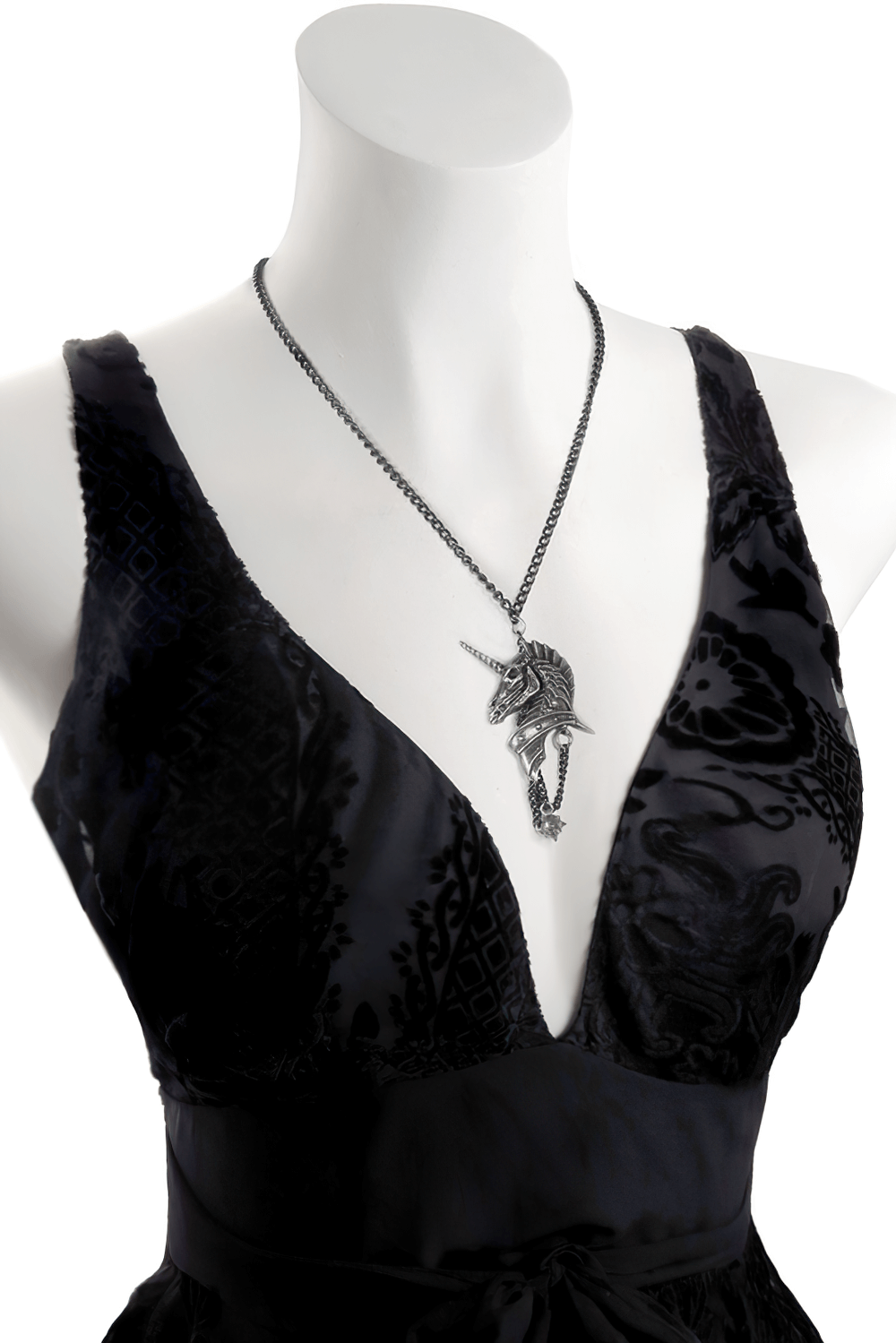 Gothic Antiqued Pewter Skeletal Unicorn Head Pendant