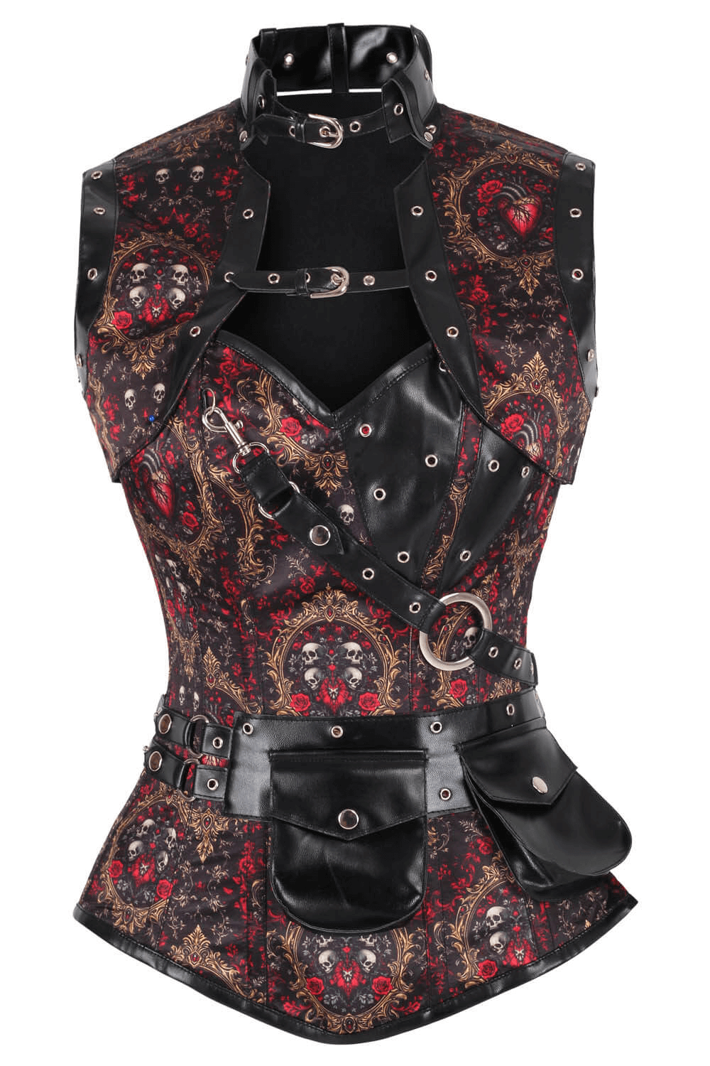 Gothic Baroque Skull and Heart Overbust Corset with Pocket