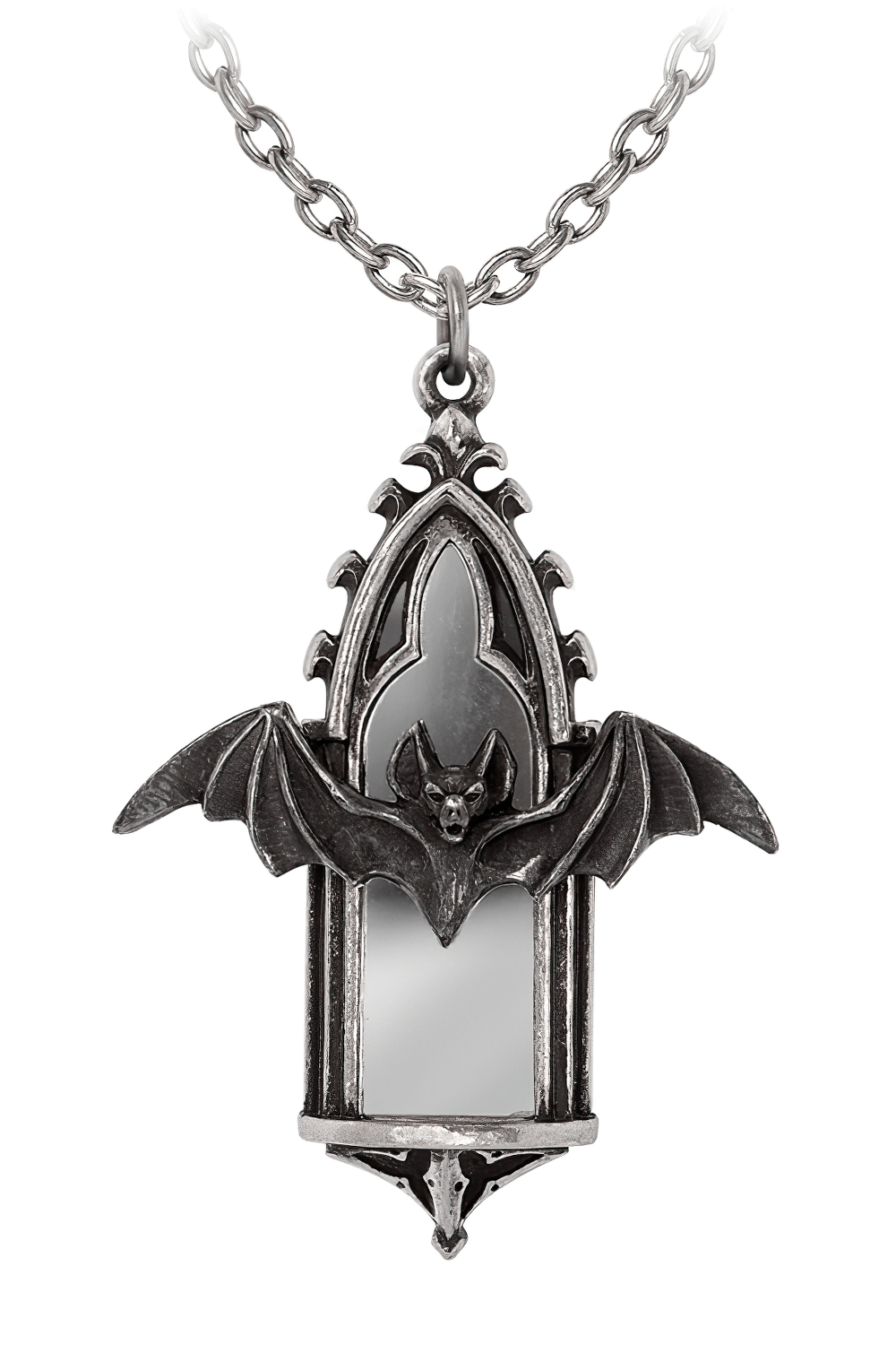 Gothic Bat Cathedral Window Mirror Pendant Necklace