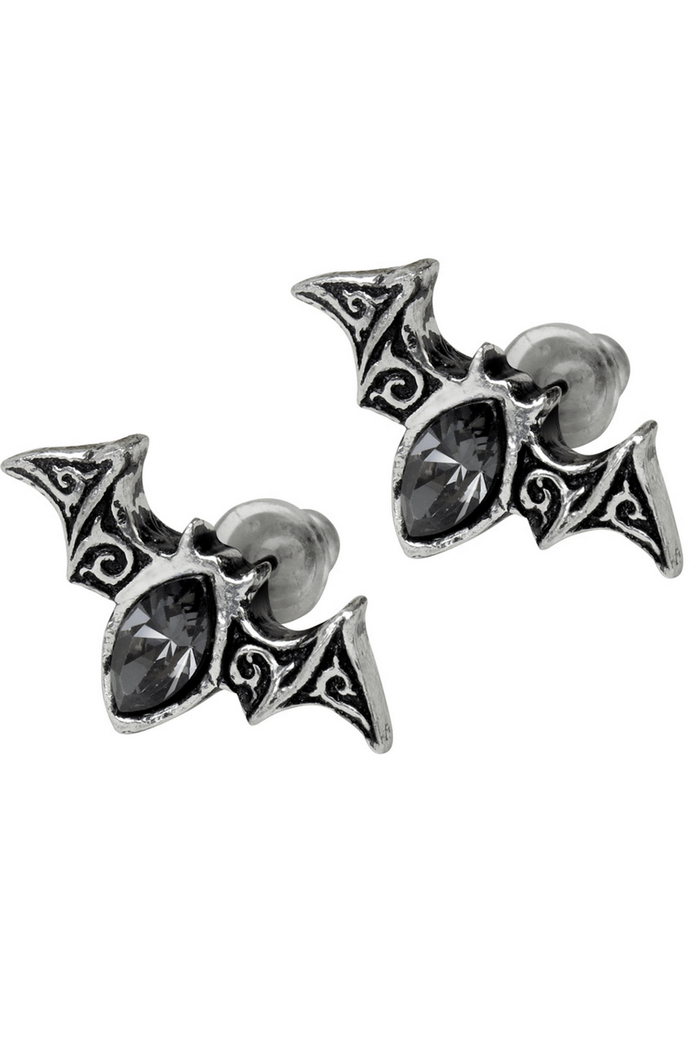 Gothic Bat Stud Earrings with Black Diamond Crystal