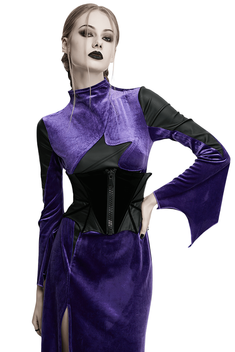 Gothic Bat Waist Corset Belt with Velvet and PU Panels
