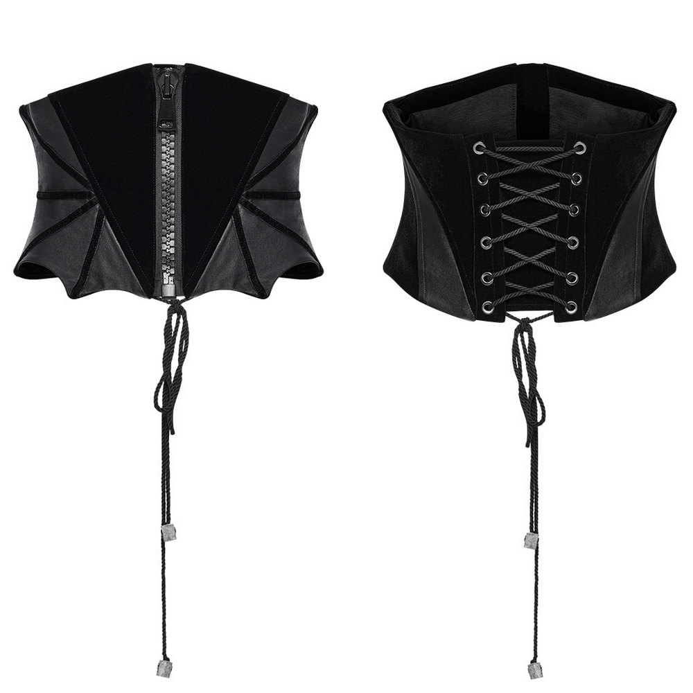 Gothic Bat Waist Corset Belt with Velvet and PU Panels