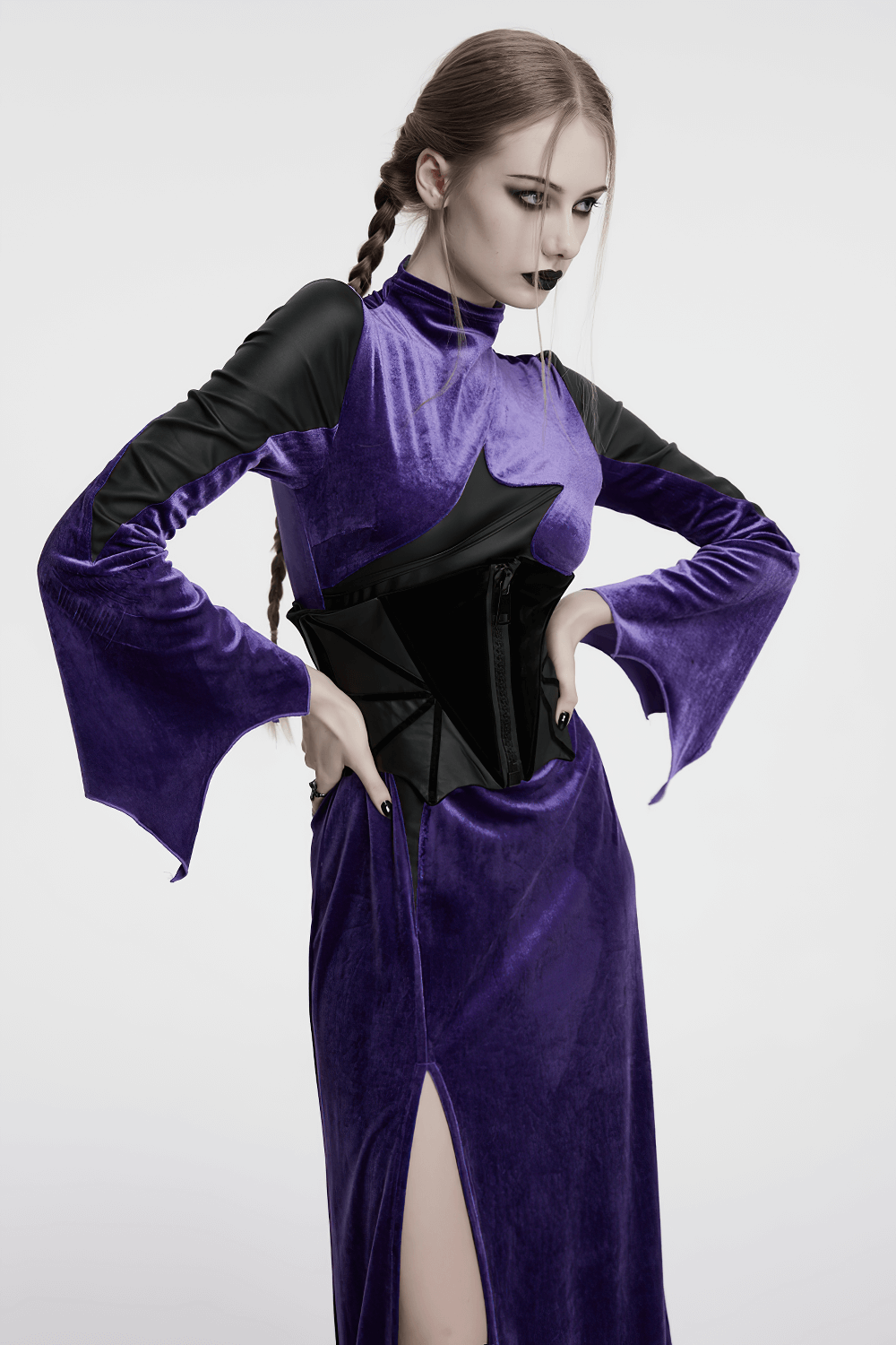 Gothic Bat Waist Corset Belt with Velvet and PU Panels