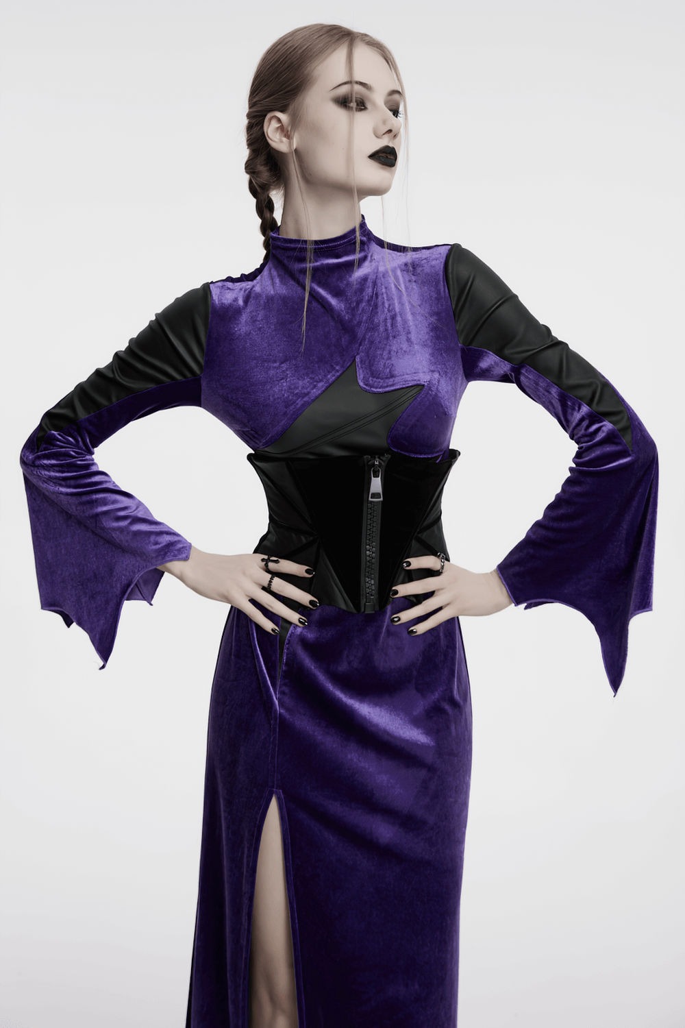 Gothic Bat Waist Corset Belt with Velvet and PU Panels