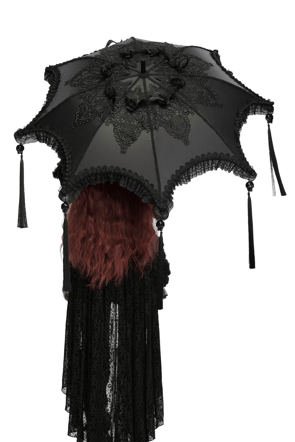 Gothic Bat Wing Parasol with Skull Tassel Details