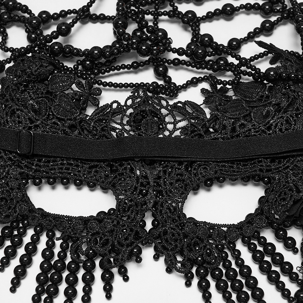 Gothic Beaded Lace Priestess Face Mask Headpiece