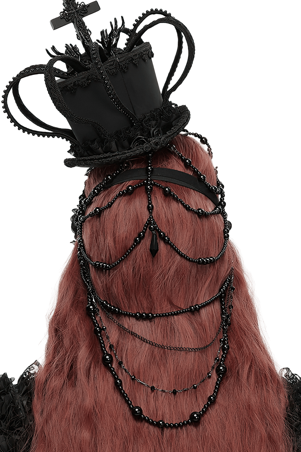 Gothic Beaded Lace Priestess Face Mask Headpiece