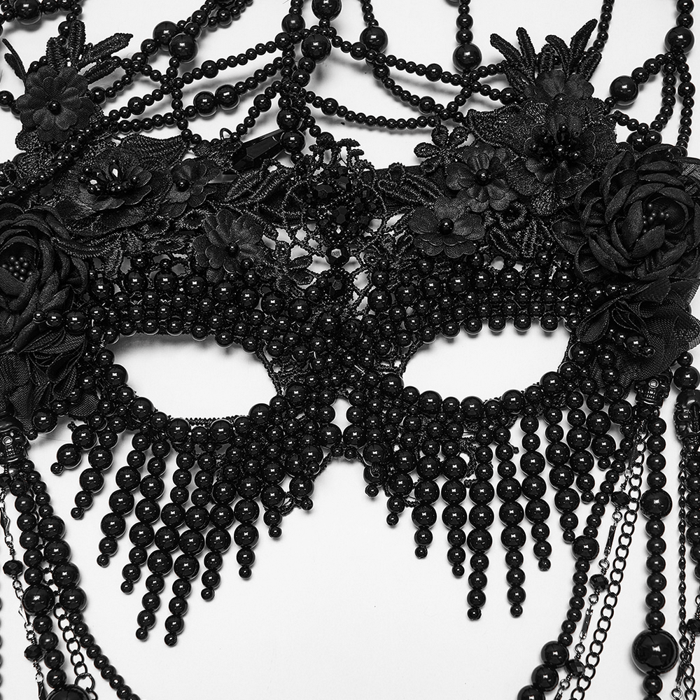 Gothic Beaded Lace Priestess Face Mask Headpiece