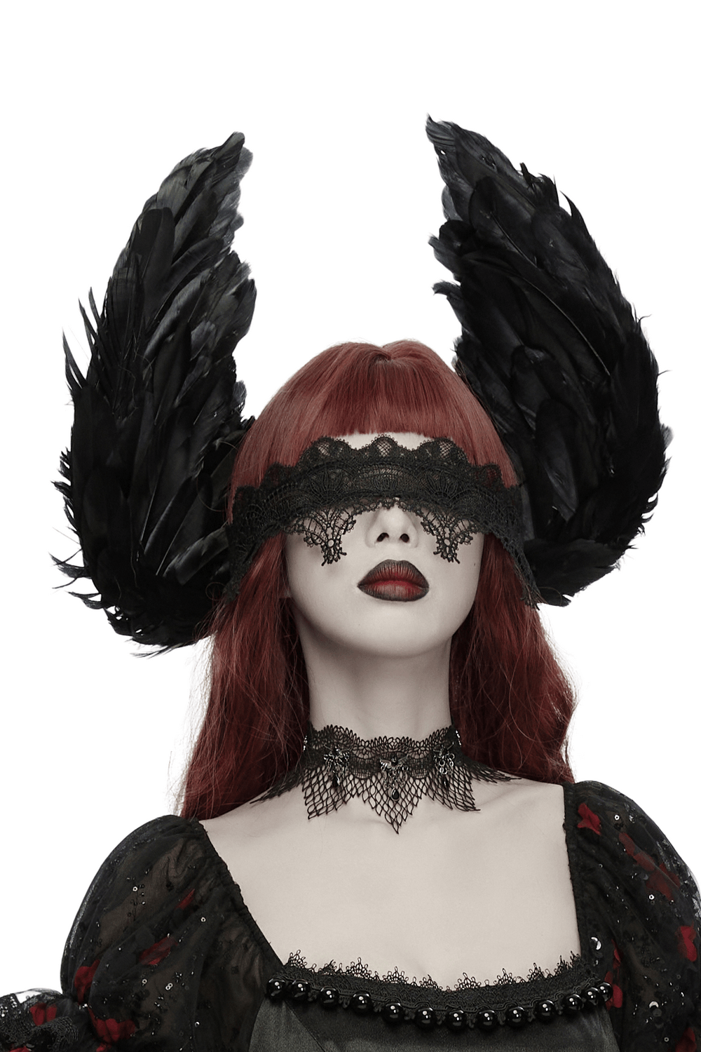 Gothic Black Angel Feather Wing Lace Headband