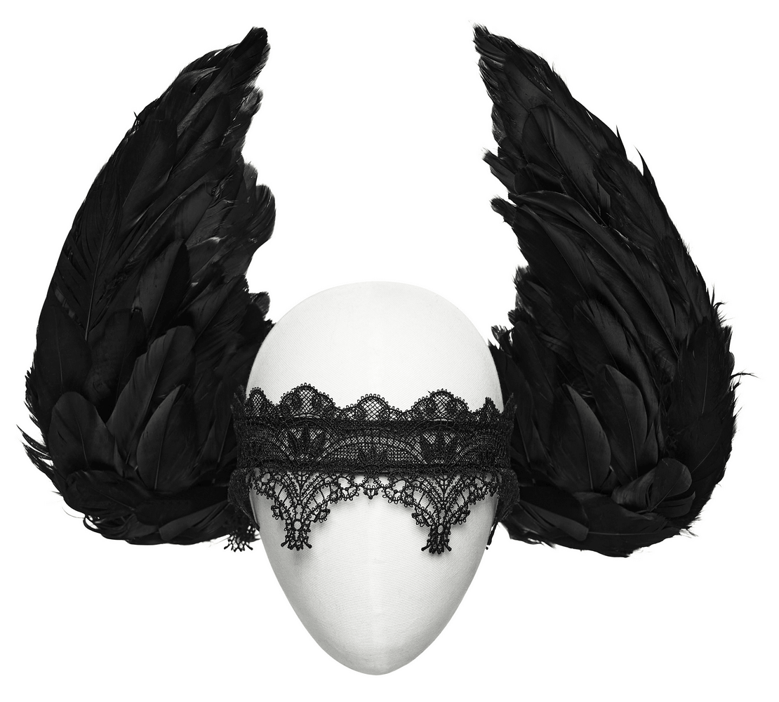 Gothic Black Angel Feather Wing Lace Headband