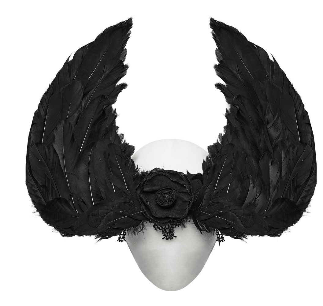 Gothic Black Angel Feather Wing Lace Headband