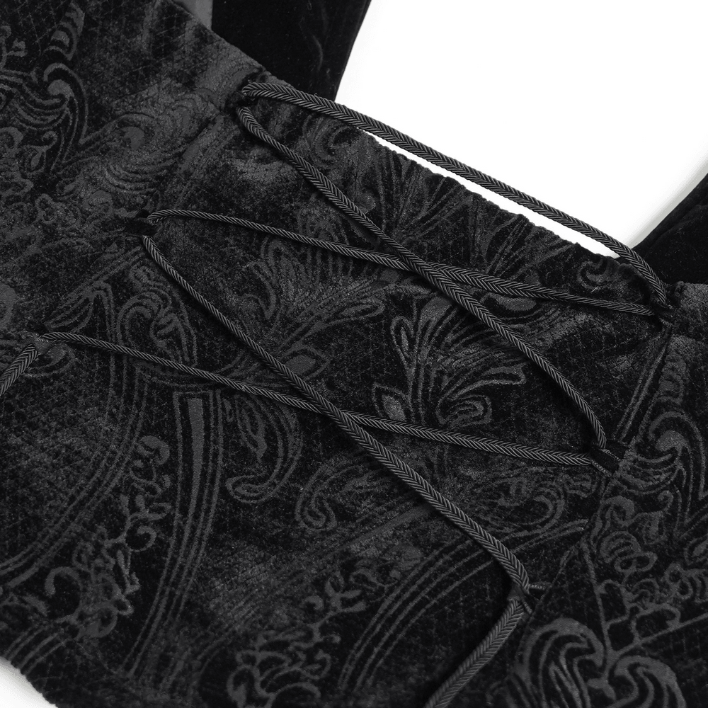 Gothic Black Brocade Tailcoat Waistcoat with Lace Details