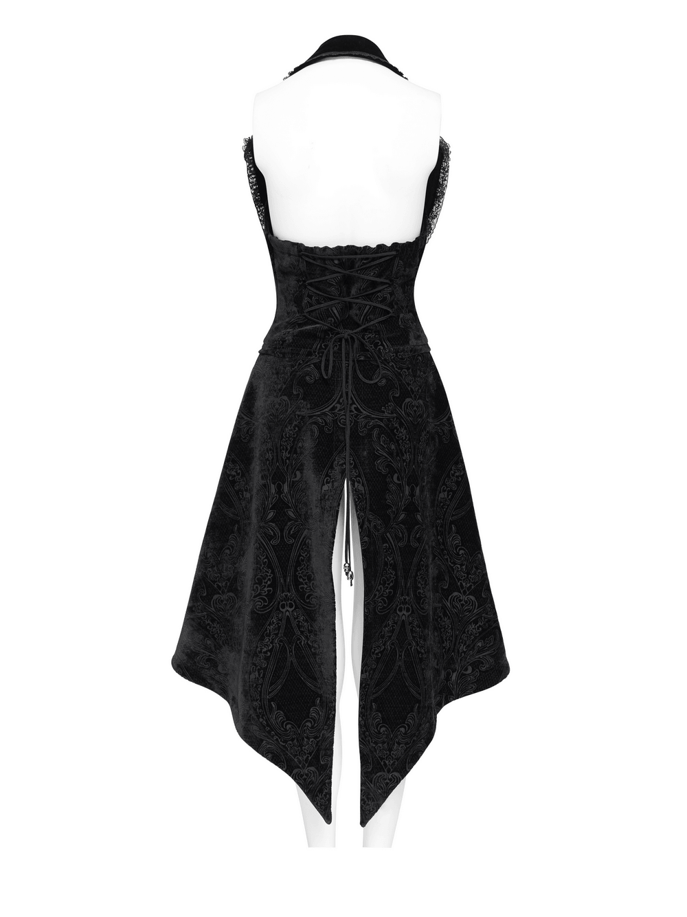 Gothic Black Brocade Tailcoat Waistcoat with Lace Details