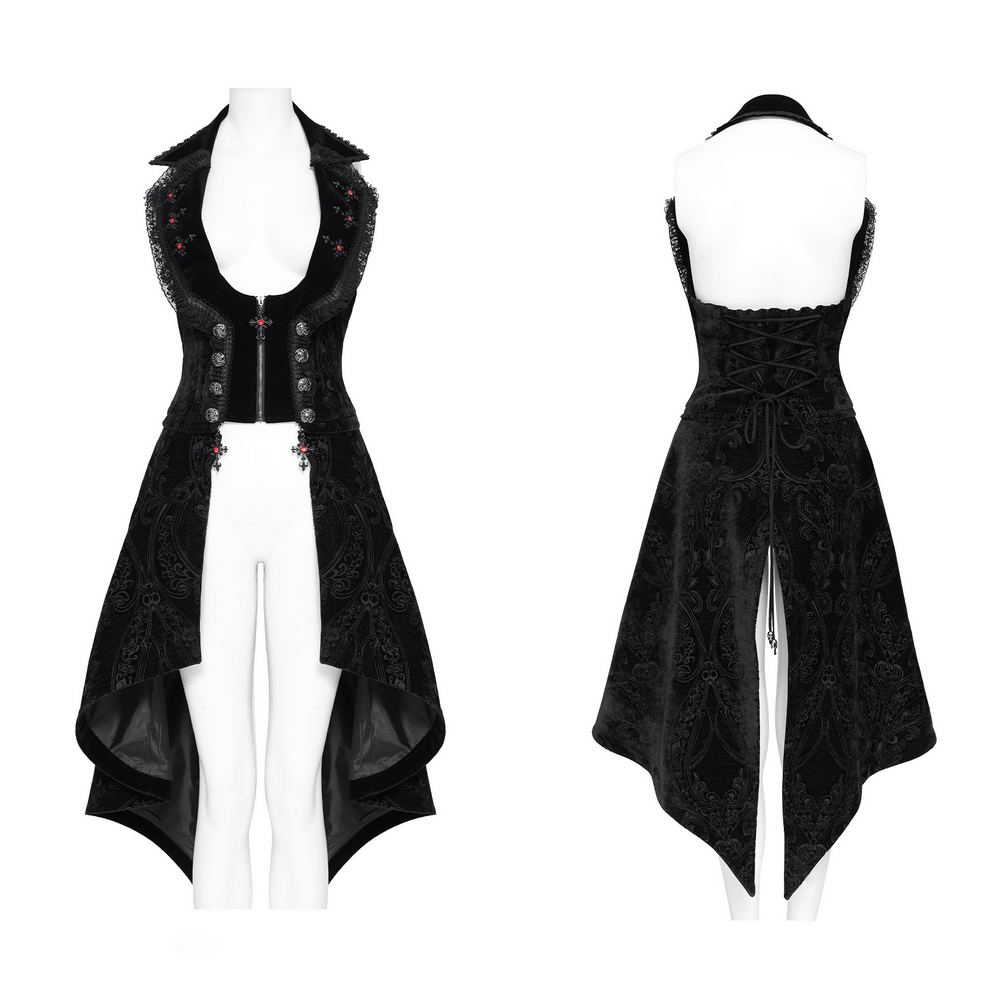 Gothic Black Brocade Tailcoat Waistcoat with Lace Details