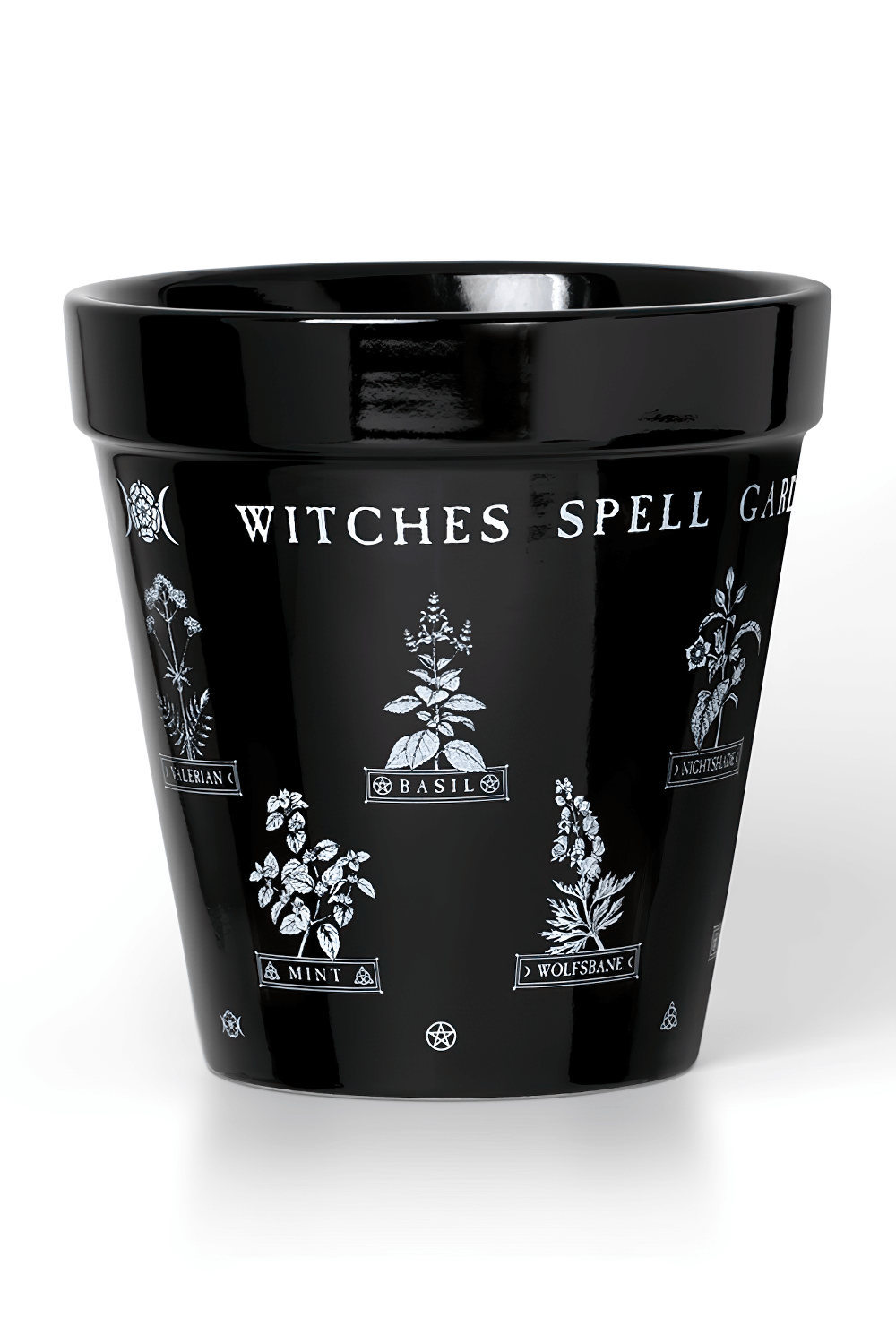 Gothic Black Ceramic Witches Spell Herb Garden Pot