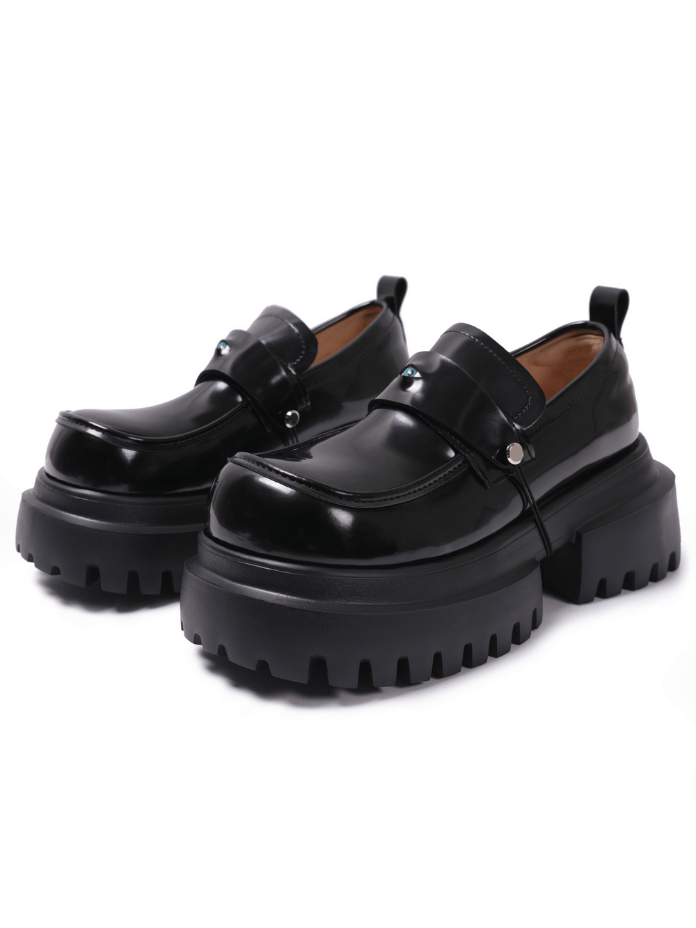 Gothic Black Chunky Platform Loafers with Eye Detail